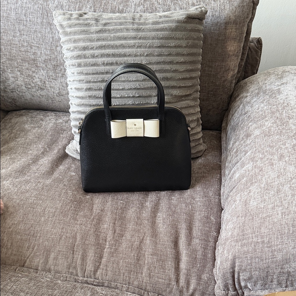 Kate Spade Black Satchel with Cream Bow with crossbody strap